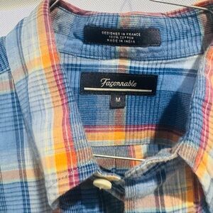 Faconnable Men's Blue and Yellow Plaid Shirt